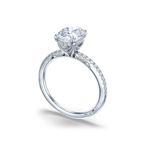 Tacori "Simply Tacori" Oval Soliatire Engagement Ring with Diamond Shoulders in 18K White Gold