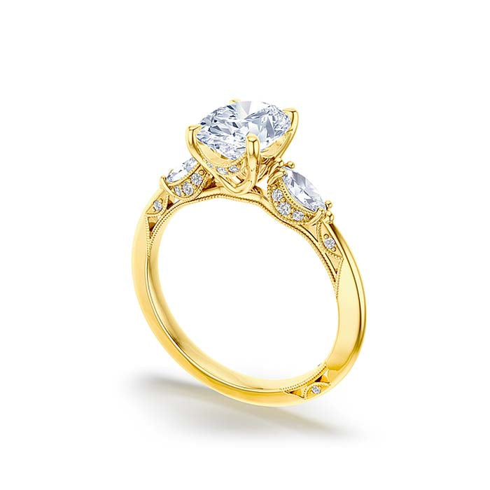 Tacori Oval/Marquise 3-Stone Engagement Ring Semi Mount in 18K Yellow Gold