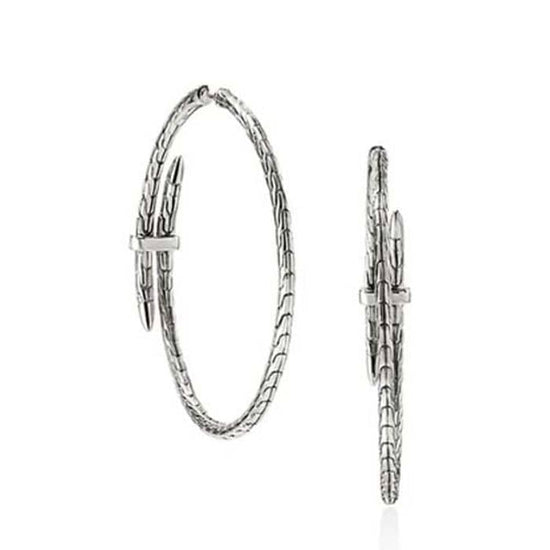 John Hardy Spear Hoop Earrings with Diamonds in Sterling Silver