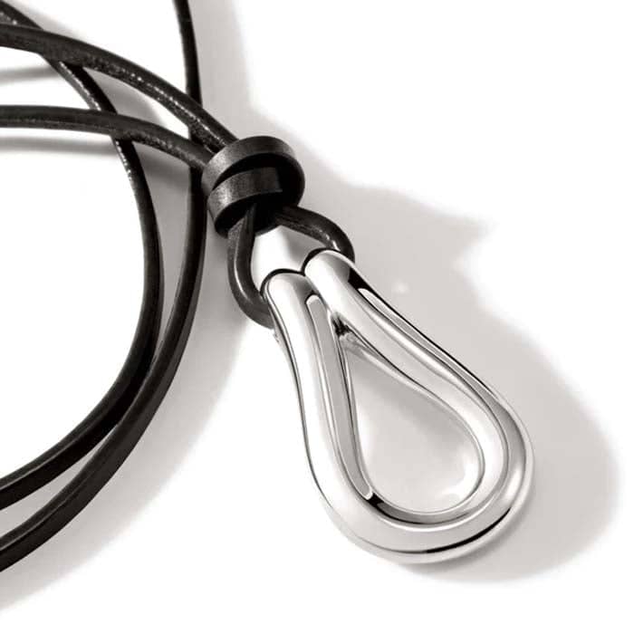 John Hardy Surf Link Pendant in Sterling Silver on Black Leather Cord