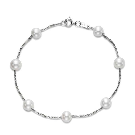 Mastoloni 7" Freshwater Cultured Pearl Tin Cup Bracelet in 14K White Gold