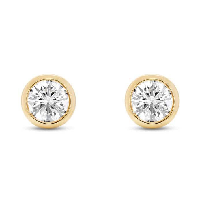 Lightbox 1.0CTW "Lightbox Standard" Lab-Grown Round Brilliant Bezel Set Stud Earrings in 14K Yellow Gold