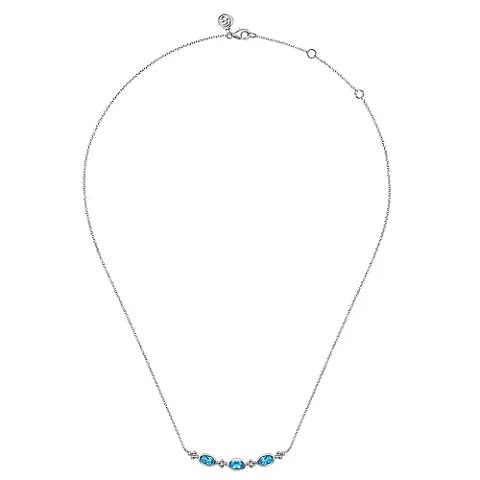 Gabriel & Co. Swiss Blue Topaz Bujukan Bar Necklace in Sterling Silver