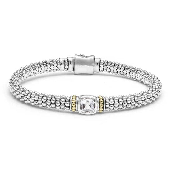 LAGOS White Topaz Caviar Bracelet in Sterling Silver and 18K Yellow Gold