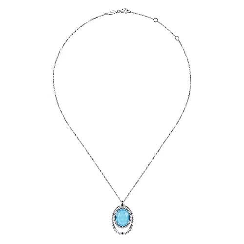 Gabriel & Co. Turquoise and Rock Crystal Pendant with White Sapphire and Bujukan Halos in Sterling Silver