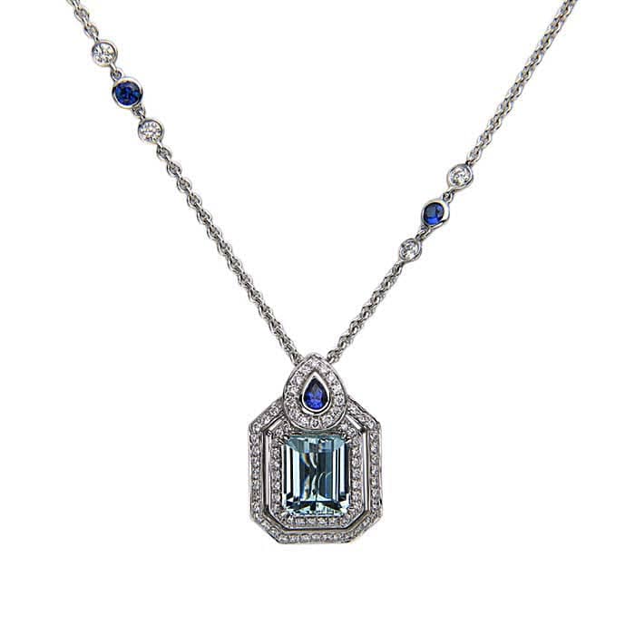 Charles Krypell  "Pastel Collection" Emerald Cut Aquamarine Pendant in 18K White Gold