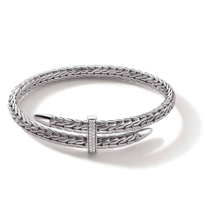 John Hardy Spear Diamond Pavé Flex Cuff in Sterling Silver - Size Medium