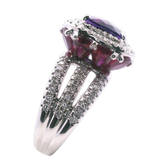 Charles Krypell Pastel Collection Amethyst Split-Band Ring with Rubies and Diamonds in 18K White Gold