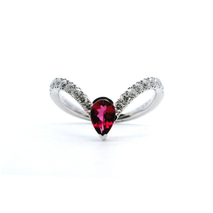 Charles Krypell Precious Pastel Rubellite Tourmaline and Diamond “V” Ring in 18K White Gold