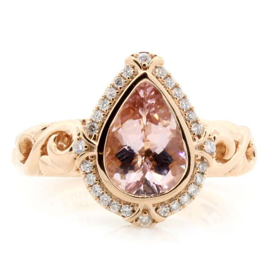 Charles Krypell Pastel Collection Morganite and Diamond Ring in 18K Rose Gold