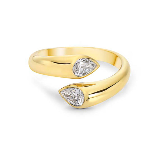 Charles Krypell Pear Diamond Bypass Ring in 18K Yellow Gold