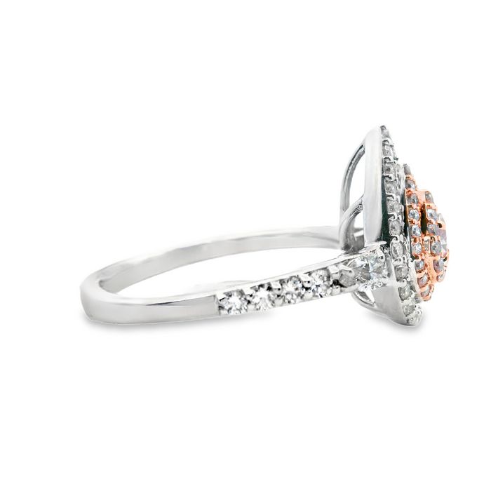 Charles Krypell Pear Pink Diamond Triple Halo Ring in 18K White and Rose Gold