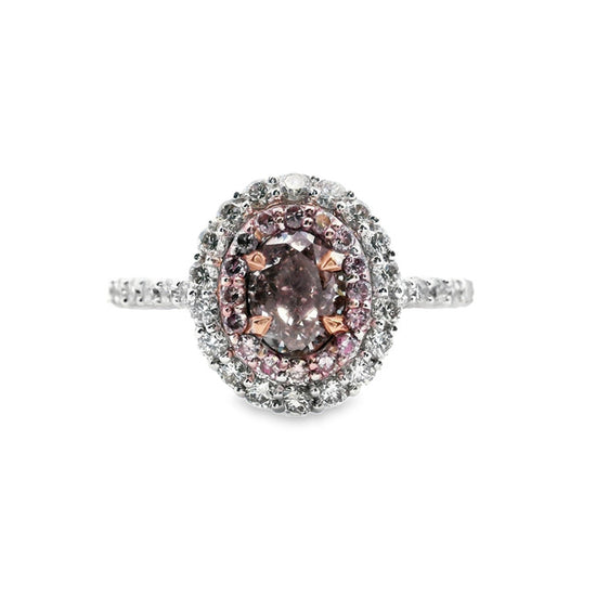 Charles Krypell Oval Pink Diamond Double Halo Ring in 18K White and Rose Gold