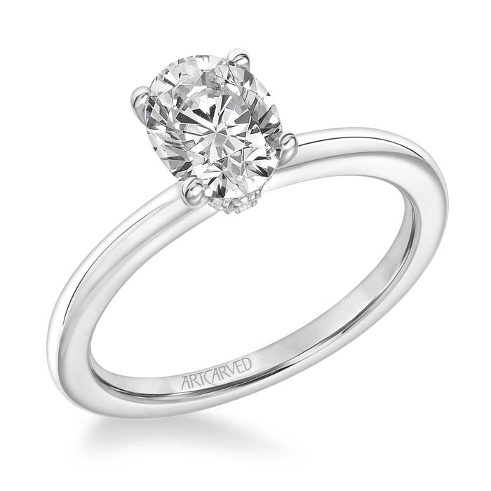 ArtCarved .07CTW Oval Classic Solitaire Engagement Ring Semi-Mounting with Diamond Collar in 14K White Gold