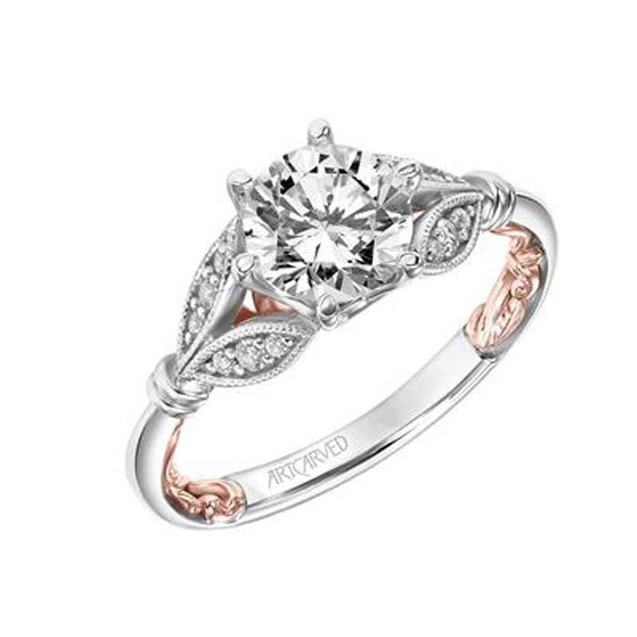 ArtCarved "Credence" Engagement Ring Semi-Mounting in 14K White Gold and Rose Gold