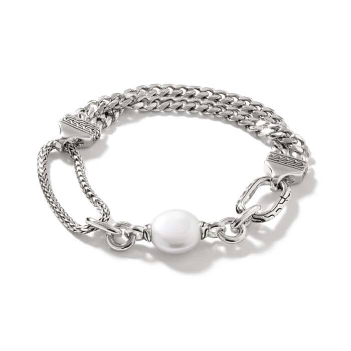 John Hardy Classic Chain Curb Link Pearl Bracelet in Sterling Silver