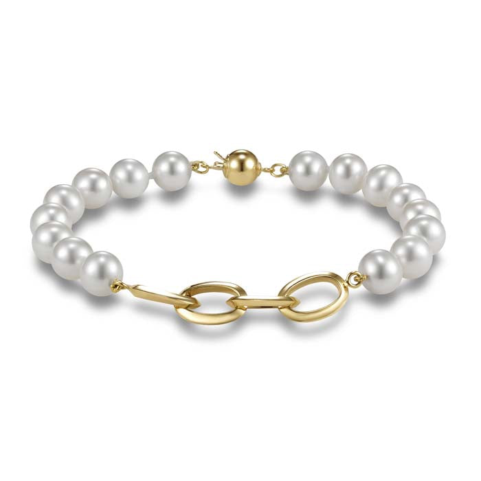 Mastoloni 7" 7.5-8mm Freshwater Cultured Pearl "Link" Bracelet in 14K Yellow Gold