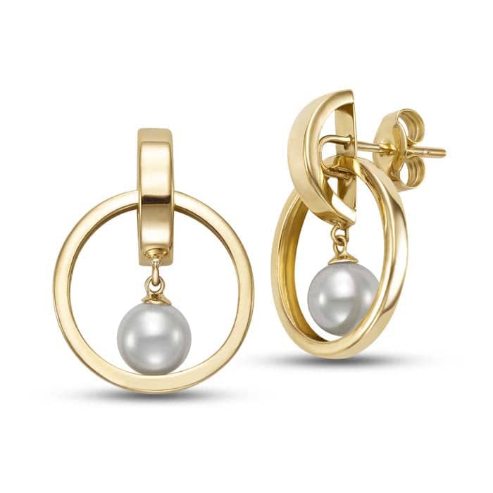 Mastoloni 6.5-7mm Freshwater Cultured Pearl Interlocking Circle Drop Earrings in 14K Yellow Gold