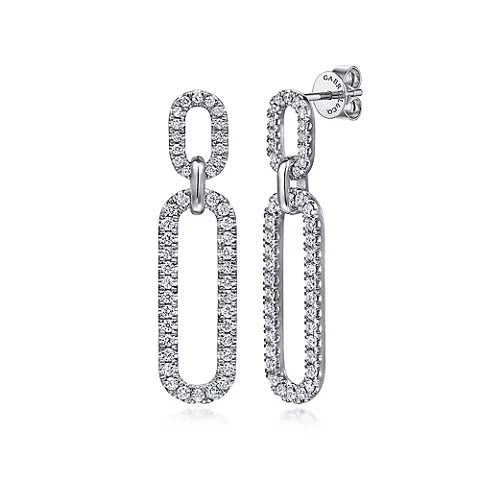 Gabriel & Co. Diamond Link Chain Drop Earrings in 14K White Gold