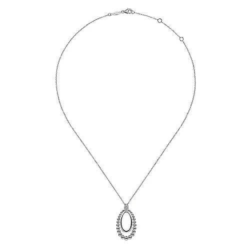 Gabriel & Co. Bujukan Oval Pendant Necklace with White Sapphires in Sterling Silver