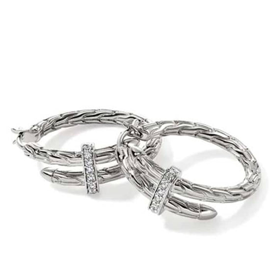 John Hardy Spear Hoop Earrings with Diamonds in Sterling Silver