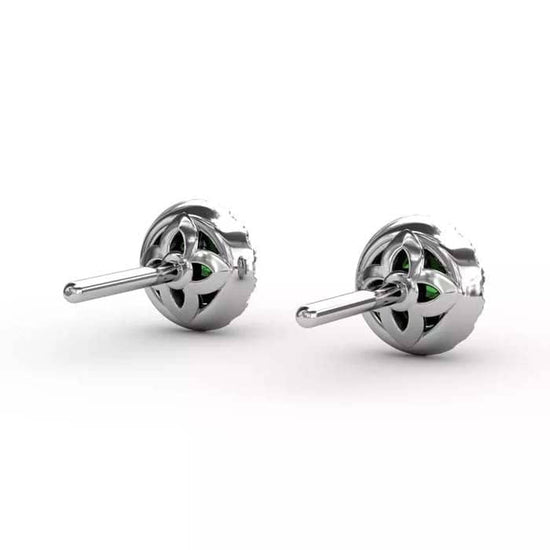 Fana Emerald and Diamond Halo Stud Earrings in 14K White Gold