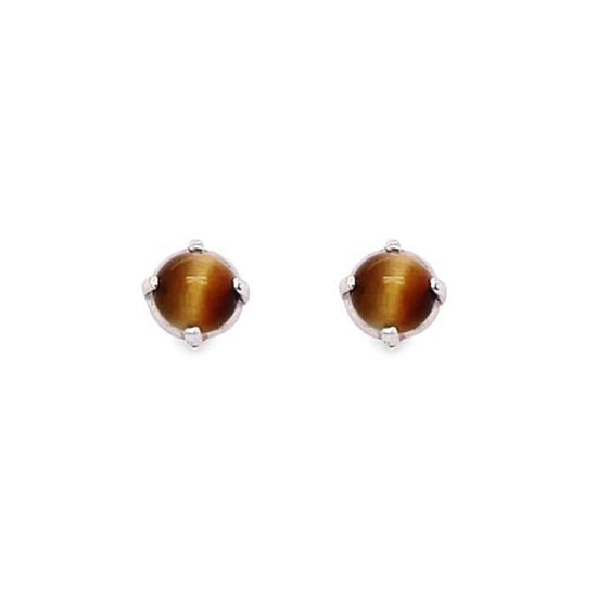 Estate Brown Cat's Eye Stud Earrings in 14K Yellow Gold