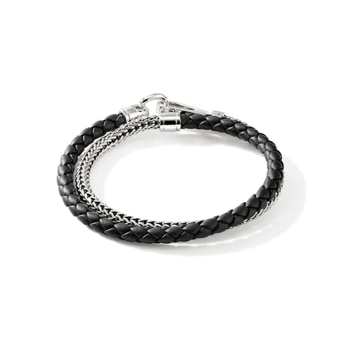 John Hardy 4.5MM Black Leather Double Wrap Bracelet in Sterling Silver