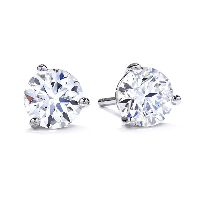 Mountz Collection .72-.76TW 3-Prong Round Diamond Stud Earrings in 14K White Gold