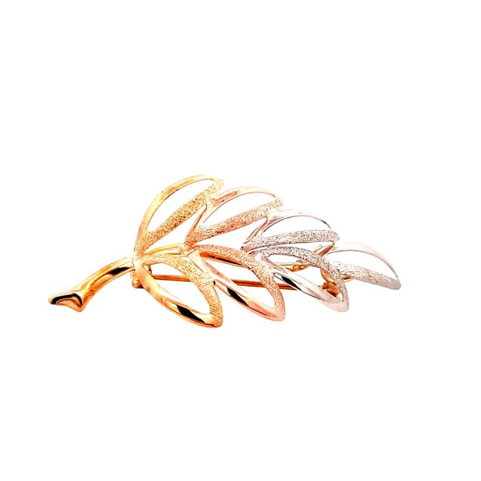 Estate Leaf Pin in 14K White, Rose and Yellow Gold