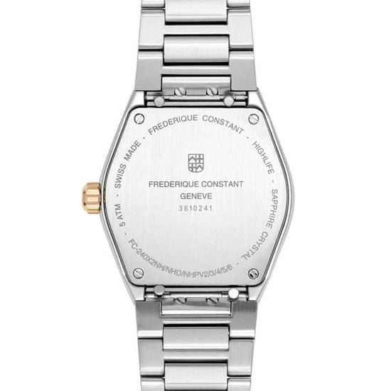 Frederique Constant 31mm Highlife Ladies Quartz Watch with Mother of Pearl and Diamond Dial in Stainless Steel and Rose Gold Plate