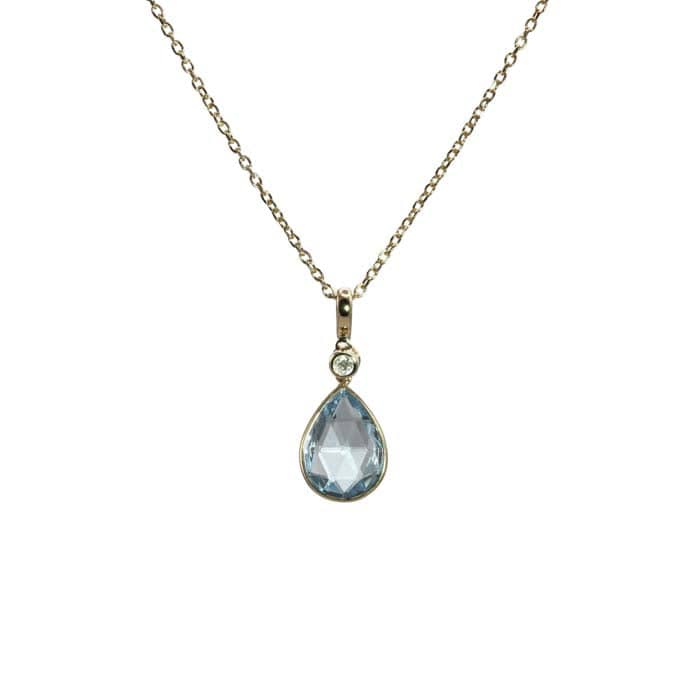 Mountz Collection Sky Blue Topaz Pear Shaped Drop Pendant with Diamond Detail in 14K Yellow Gold
