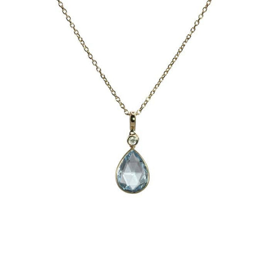 Mountz Collection Sky Blue Topaz Pear Shaped Drop Pendant with Diamond Detail in 14K Yellow Gold