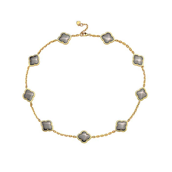 Charles Krypell Hematite Les Fleurs Necklace in 18K Yellow Gold