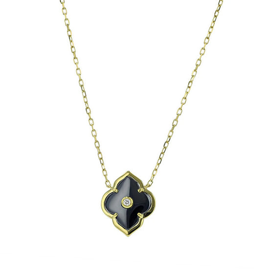 Charles Krypell Hematite and Diamond Petite Les Fleurs Pendant Necklace in 18K Yellow Gold