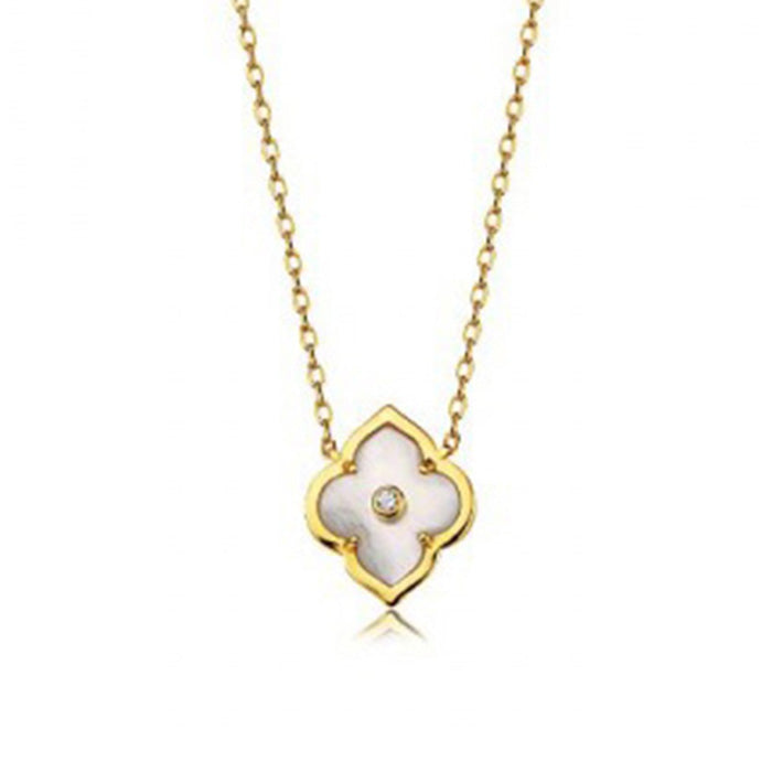 Charles Krypell Les Fleurs Collection Mother of Pearl and Diamond Pendant Necklace in 18K Yellow Go