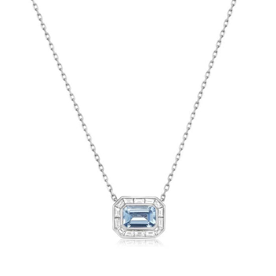 Charles Krypell Precious Pastel Aquamarine and Diamond Halo Pendant in 18K White Gold