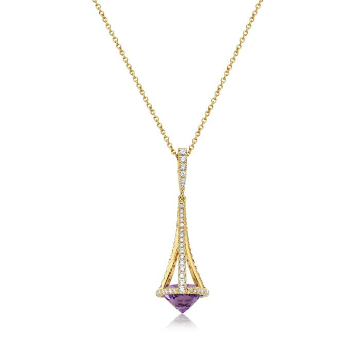 Charles Krypell Pastel Collection Chandelier Pendant with Amethyst and Diamonds in 18K Yellow Gold