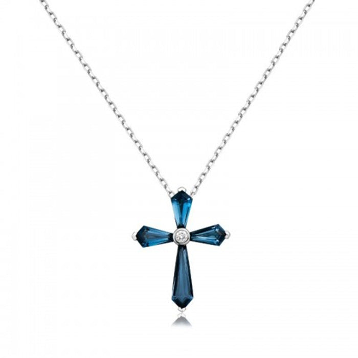 Charles Krypell Pastel Collection London Blue Topaz and Diamond Cross in 18K White Gold