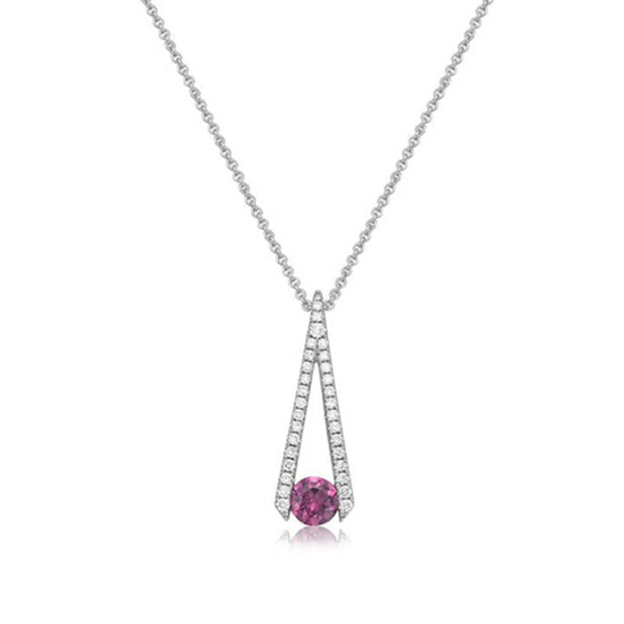 Charles Krypell Rhodolite Garnet and Diamond Pendant in 18K White Gold