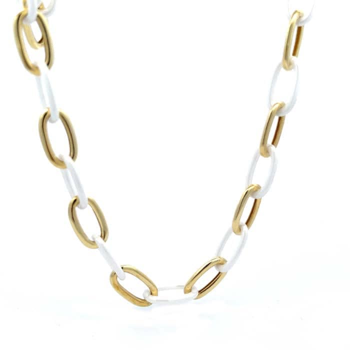 Charles Krypell 34" Oval White Céramique Necklace in 18K Yellow Gold