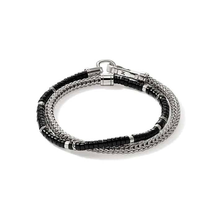 John Hardy 4MM Black Onyx Heishi and Classic Chain Double Wrap Bracelet in Sterling Silver