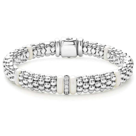 LAGOS White Ceramic Caviar Single Station Diamond Bracelet in Sterling Silver