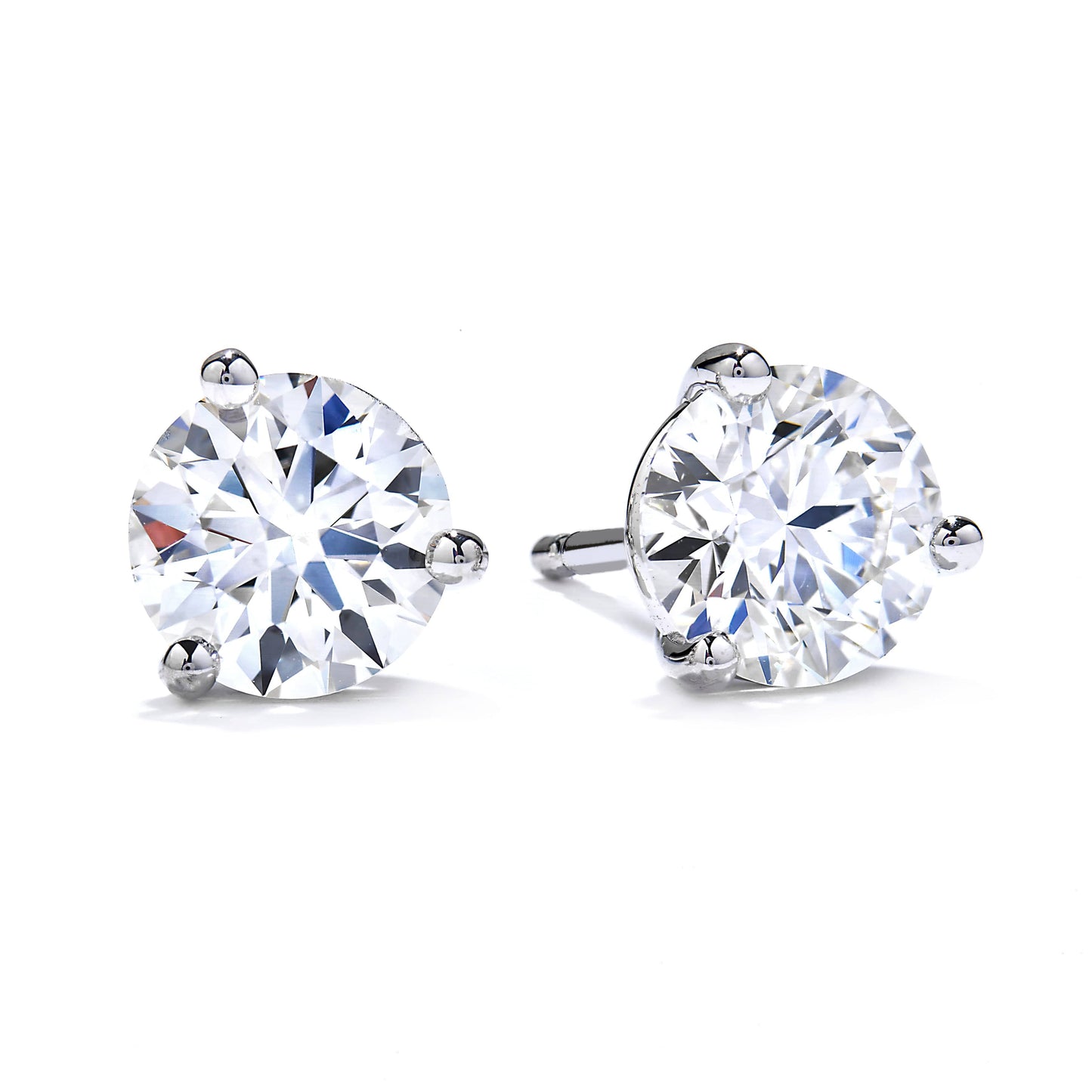 Mountz Collection .58-.63CTW Round Diamond 3-Prong Stud Earrings in 14K White Gold