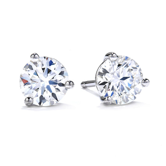 Mountz Collection .58-.63CTW Round Diamond 3-Prong Stud Earrings in 14K White Gold
