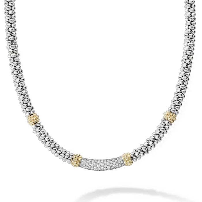 LAGOS Caviar Diamond Necklace in Sterling Silver and 18K Yellow Gold