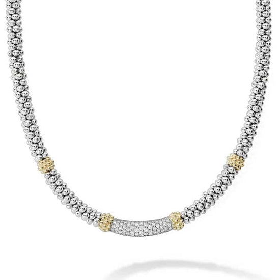 LAGOS Caviar Diamond Necklace in Sterling Silver and 18K Yellow Gold