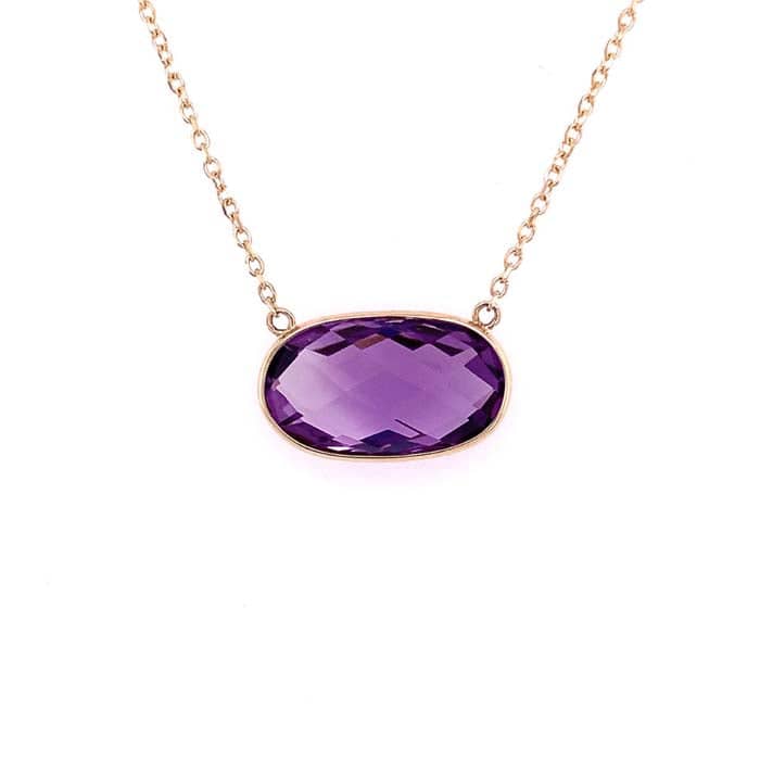 Mountz Collection Amethyst Oval Briolette East/West Pendant in 14K Yellow Gold