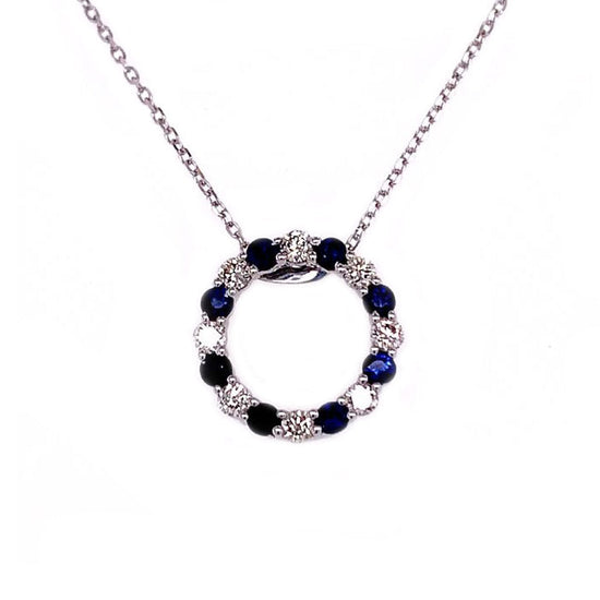 Mountz Collection Sapphire and Diamond Circle Pendant in 14K White Gold