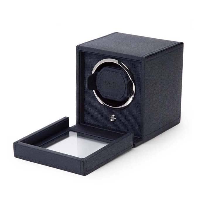 Wolf Designs Navy Blue Cub Single Watch Winder with Cover